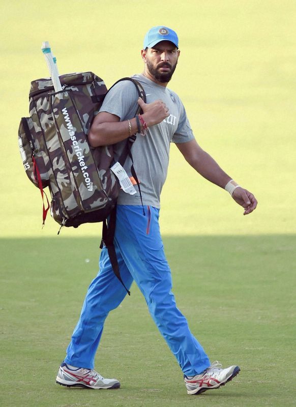 Yuvraj Singh during practice at the Brabourne Stadium, in Mumbai, on Monday. (Photo: PTI)