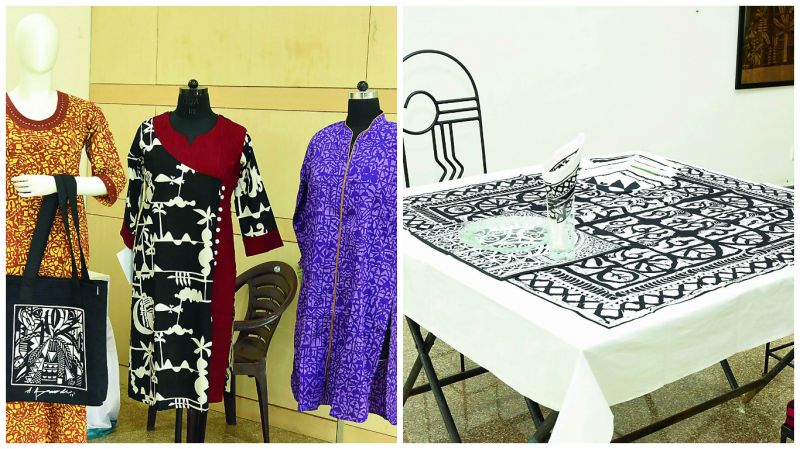 From bags and kurtas to kaftans, breadspreads and even cushions a lot is available on display. All the prints were created by the two artists and their trademark work is visible in them