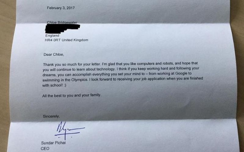 Sundar Pichai's response to 7-year-old's letter (Credit: Andy Bridgewater)