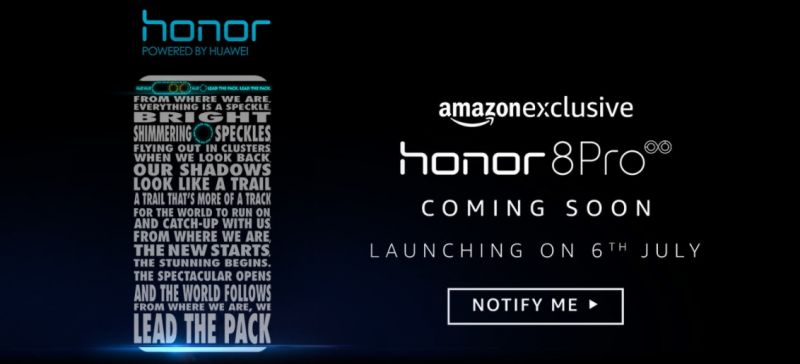 Amazon webpage teasing the launch of Honor 8 Pro 