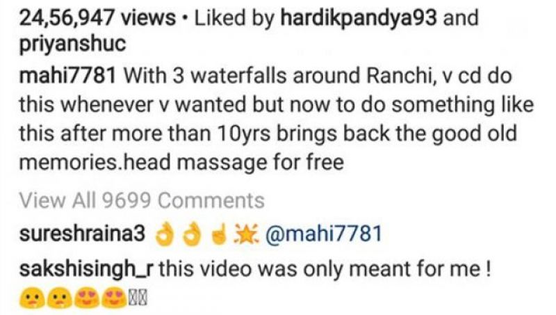 Dhoni Wife Sex - Wife Sakshi comes up with a cheeky response to MS Dhoni's waterfall video  in Ranchi