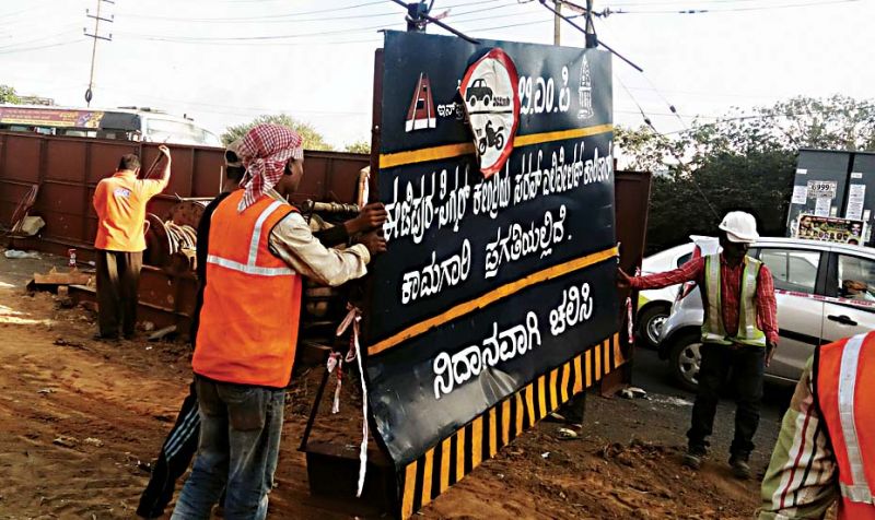 Work on the flyover in progress at Ejipura near Koramangala