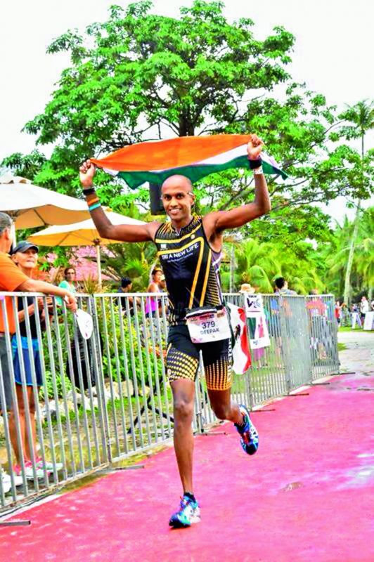 Deepak Raj completing the Ironman Hawaii Championship.
