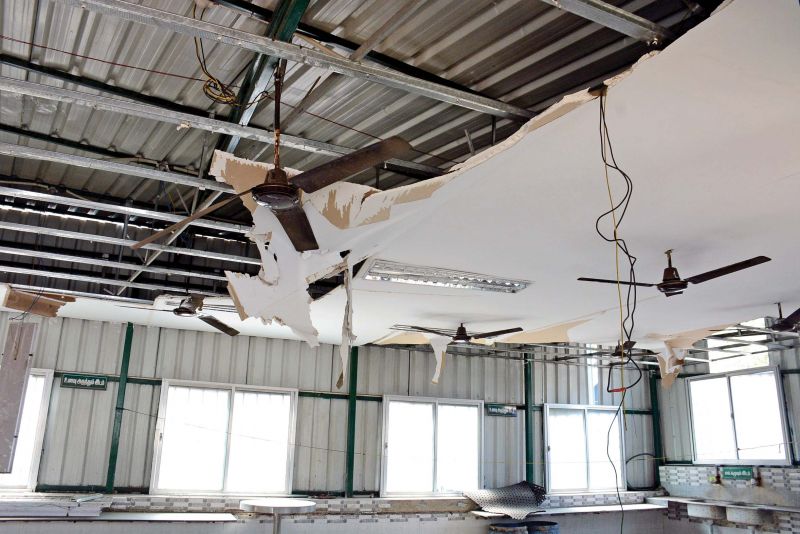 The damaged  ceiling of Amma canteen in Egmore lies unattended.  (Photo:  DC)