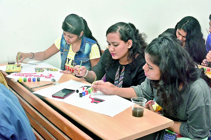 Students participating in an art  competition.
