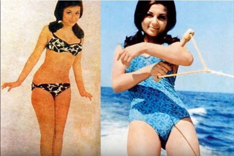 Sharmila Tagore was the first Indian actress to wear a bikini. She wore a blue one-piece in a movie and a two-piece for Filmfare magazine cover. (Photo: Screengrab/YouTube)