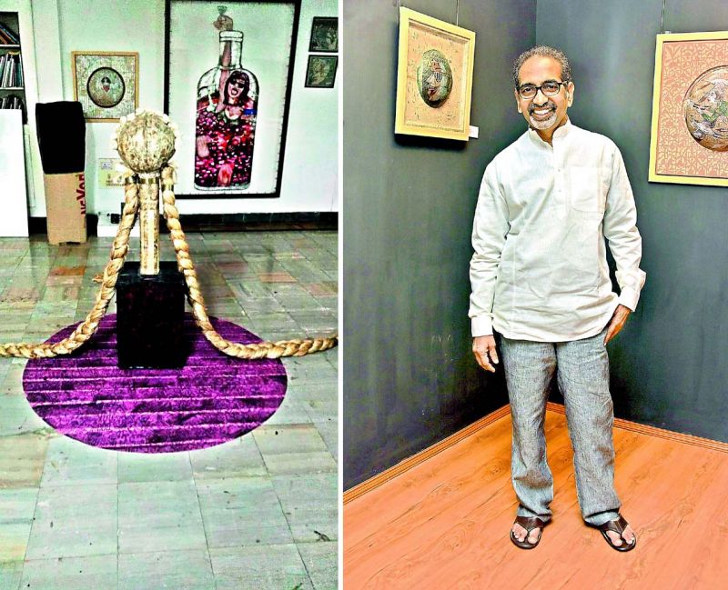 Artist A. Rajeshawar Rao's work reflects a social message and is about Beti Bachao'. His mixed media work in jute, paper and pulp depicts long plaited  hairdo which is rare to find nowadays.
