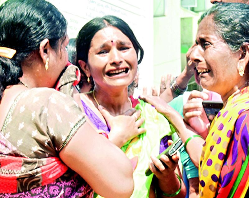 An inconsolable woman on hearing the news of the accident in Jagtial. (Photo: DC)