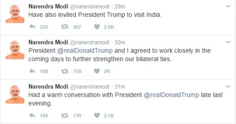 Narendra Modi tweet on Donald Trump