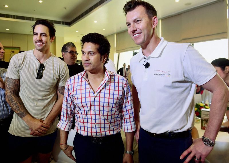 Sachin Tendulkar and former Australian speedster Mitchell Johnson attended Brett Lee's event in Mumbai. (Photo: PTI)