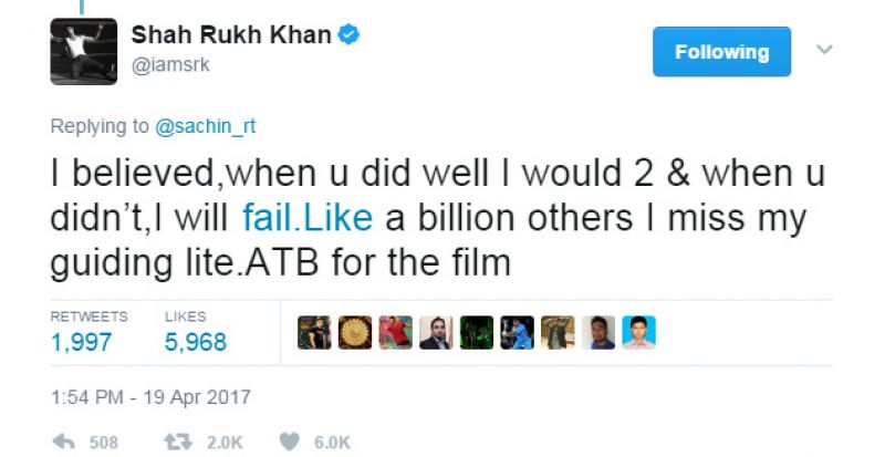Shah Rukh and Sachin's endearing Twitter conversation will immensely inspire you 