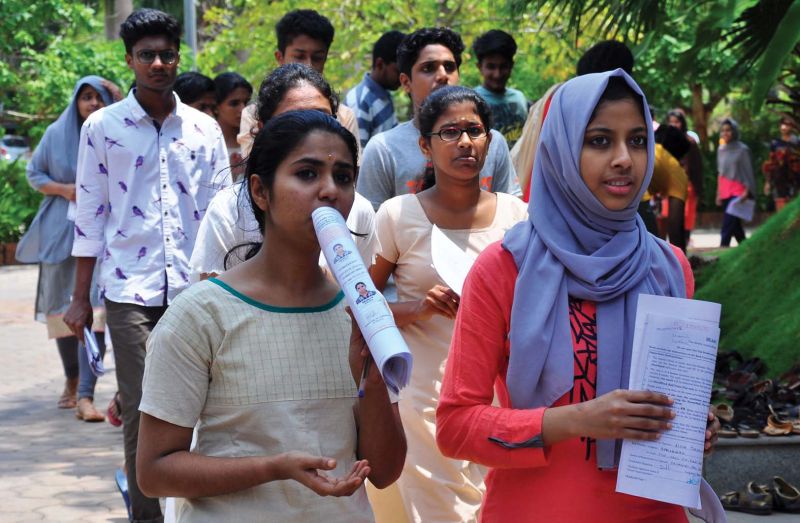 Students come out after the NEET-2018 examinations in  Kozhikode