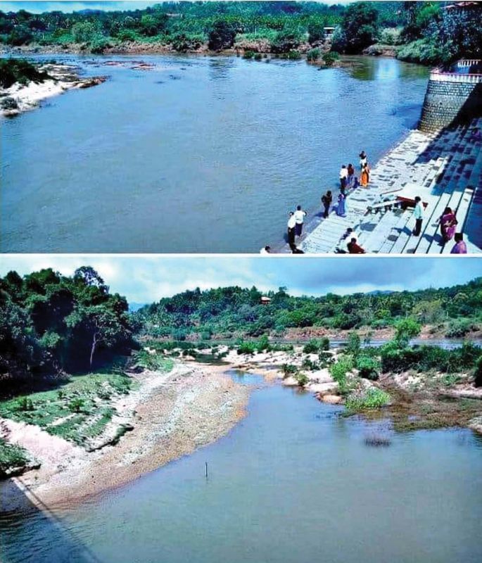 Water level in Tunga River reached normal at Sringeri on Sunday. Last week the river was overflowing due to heavy rains  (Image: KPN)
