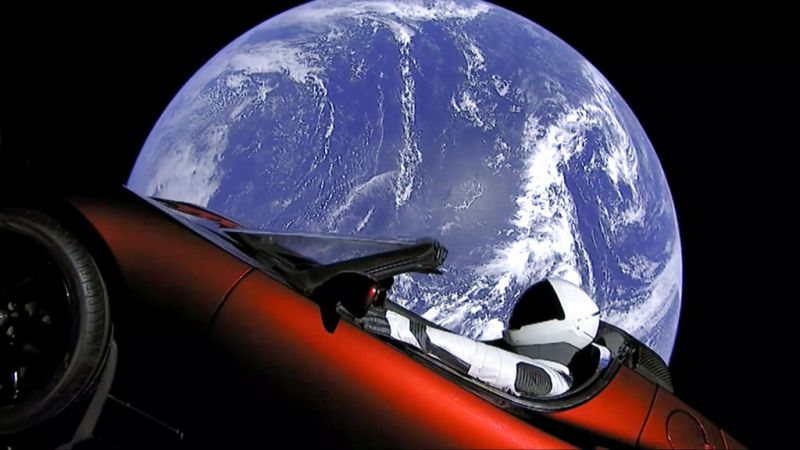 The image shows the company's spacesuit in Elon Musk's red Tesla sports car which was launched into space during the first test flight of the Falcon Heavy rocket.