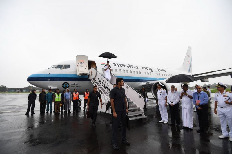 Prime Minister Narendra Modi arrives in Kochi, where he will take stock of flood situation. (Photo: Twitter | @PMOIndia)