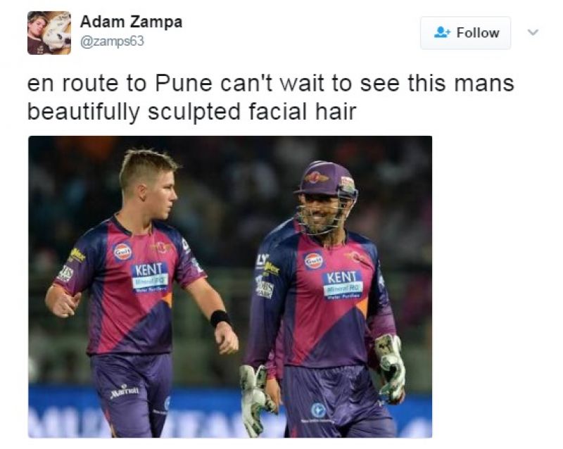 Adam Zampa, MS Dhoni, Rising Pune Supergiants, Indian Premier League, Adam Zampa MS Dhoni tweet