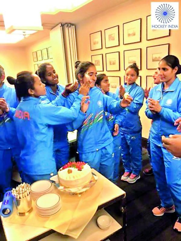 Happy family: Candid moments as Monika celebrates her birthday with team mates after their victorious campaign at the Asia Cup in Japan.
