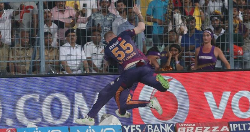 Ben Stokes and Steve Smith collide while taking a catch at the Eden Gardens. (Photo: BCCI)