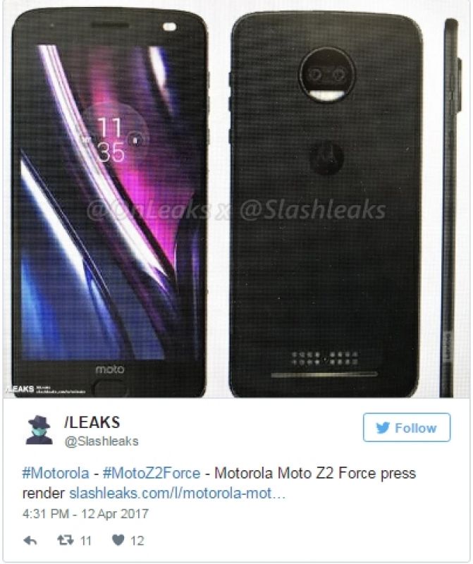 Leaked image of 'Moto Z2 Force' 