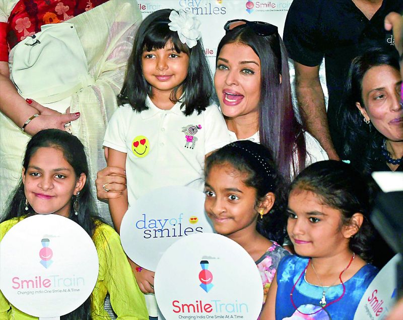 Aishwarya Rai with daughter Aaradhya at an event where she announced her intetion to sponsor cleft-lip surgeries for kids