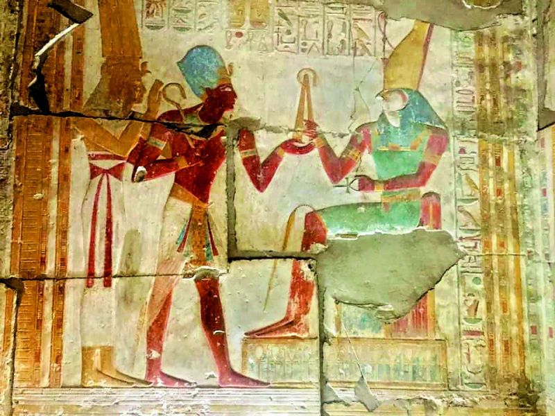 Vibrant colours inside Temple of Osiris, Abydus