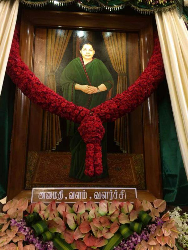 Seven-feet high portrait of former chief minister of Tamil Nadu Jayalalithaa was successfully unveiled on Monday morning. (Photo: DC)