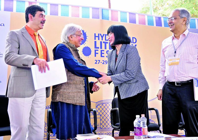 Telangana State I.T. Secretary Jayesh Ranjan, poet Ashok Vajpeyi and Ambassador Teresita C. Daza