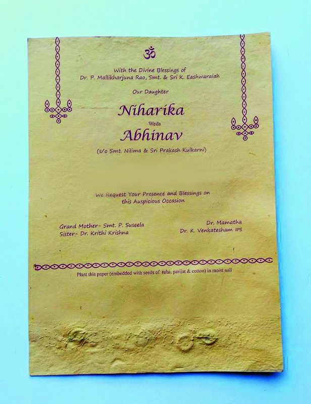 The organic wedding card of Niharika and Abhinav's wedding