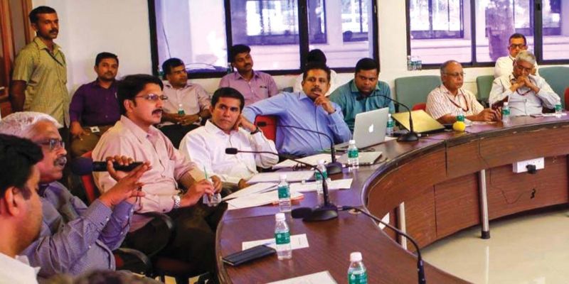 IT Secretary M Sivasankar interacting with top officials of Technopark companies on Monday. Technopark CEO Hrishikesh Nair, GTech secretary Vijayakumar P, GTech innovation focus group chairman Anoop Ambika and GTech CEO Renjith Ramanujam are also seen. (Photo: DC)