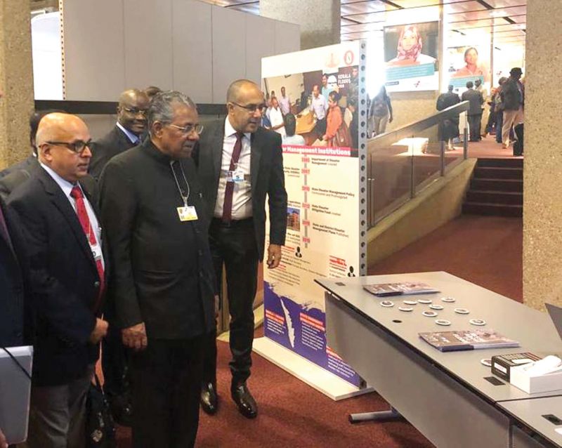 Chief Minister Pinarayi Vijayan visits the Kerala Pavilion at the World Reconstruction Conference in Geneva on Monday. 