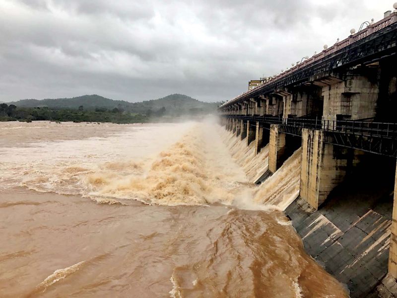 Water being released from Tunga dam near Shivamogga on Friday  (Photo: KPN)