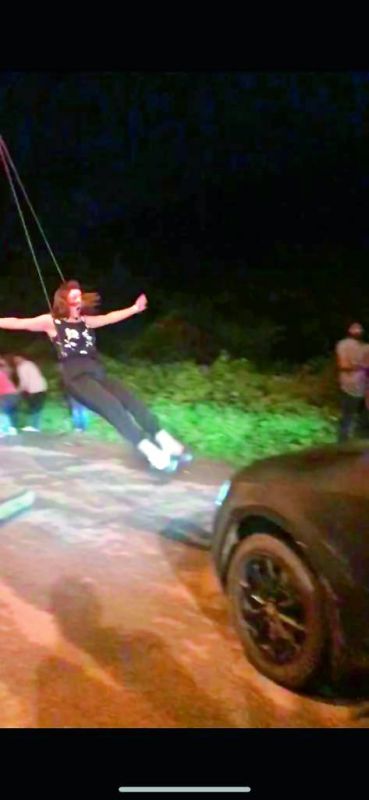 Mehreen performing a stunt by herself on the sets of the film.
