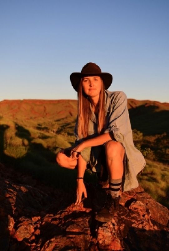 UNSW PhD student Tara Djokic in the Dresser Formation in the Pilbara Craton of Western Australia. Photo: Dale Anderson