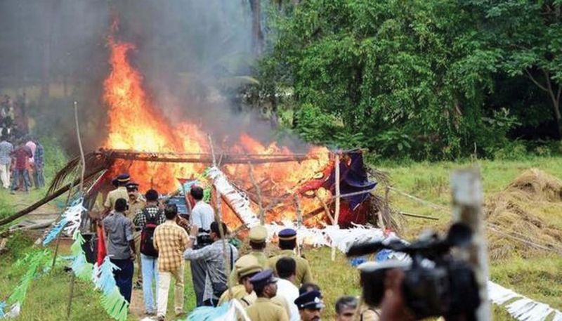 Shed gutted in fire. It was alleged that CPM members set fire to the shed. 