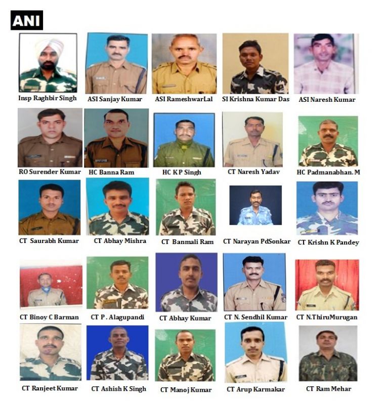 Names and pictures of the martryed CRPF jawans. (Photo: ANI Twitter)