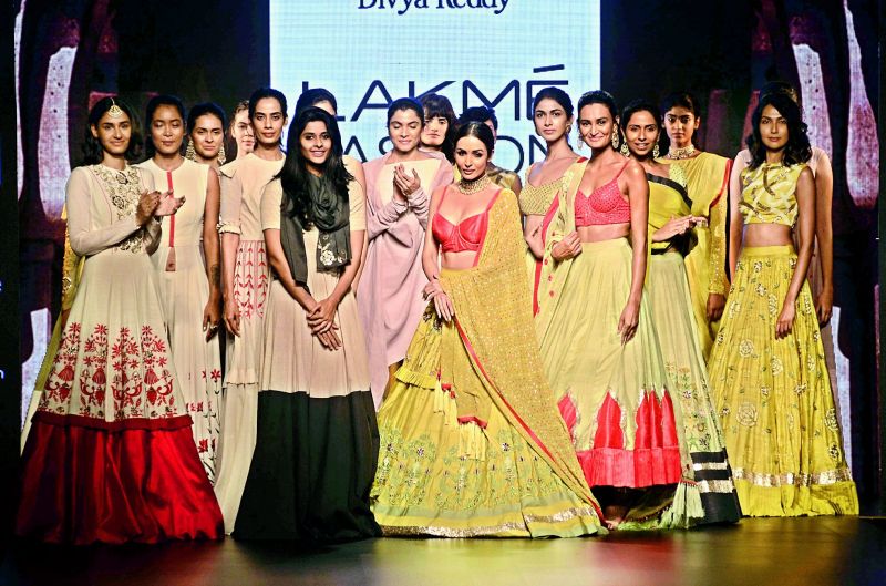 Divya Reddy's collection, Shahibzadi' included  lehengas with embroidered knee-length dresses.