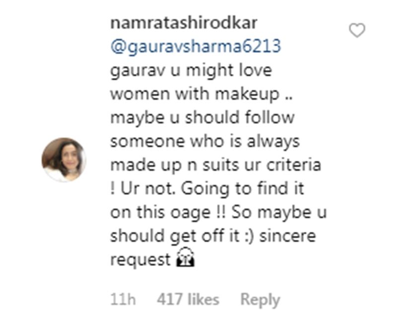 Comment over Namrata Shirodkar's post. (Photo: Instagram)