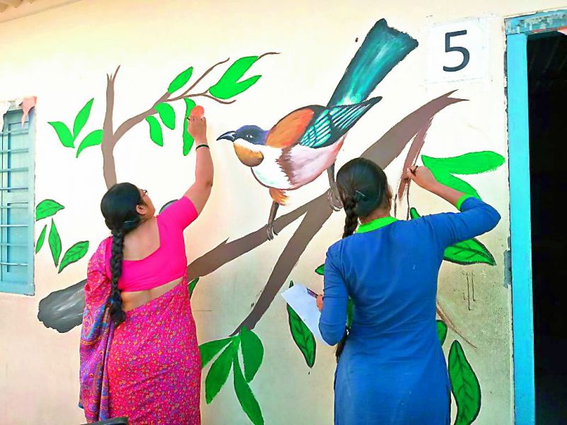 A mural creating awareness about decline in bird count