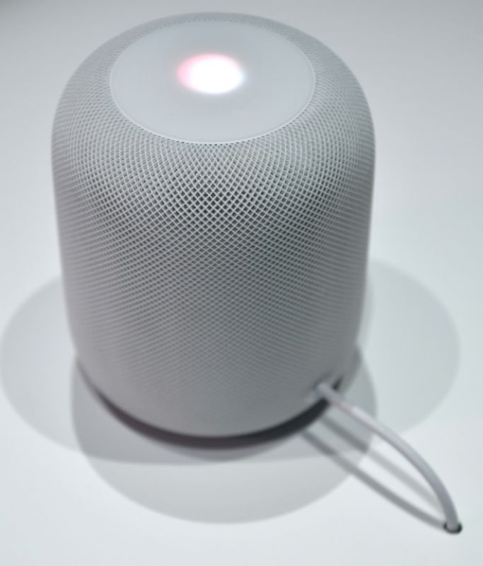 A new Apple HomePod smart speaker is seen on display during Apple's Worldwide Developers Conference. (Photo: AFP)