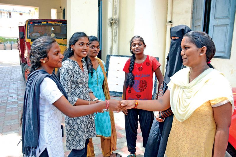 Students of  Lady Sivaswami Higher Secondary School sharing joy after plus-1 results were announced on Wednesday.	(Photo:DC)