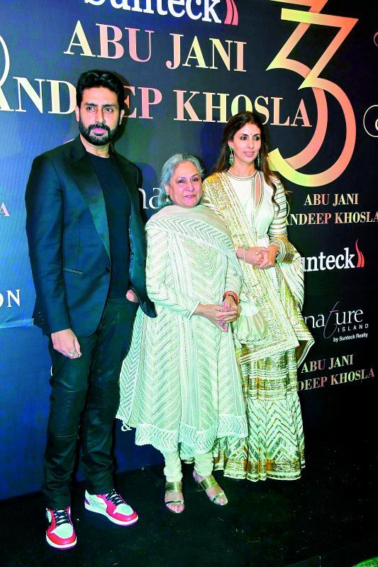 Abhishek Bachchan, Jaya Bachchan and Shweta Bachchan at Abu Jani and Sandeep Khoslaâ€™s fashion gala to mark 33 years of their couture.