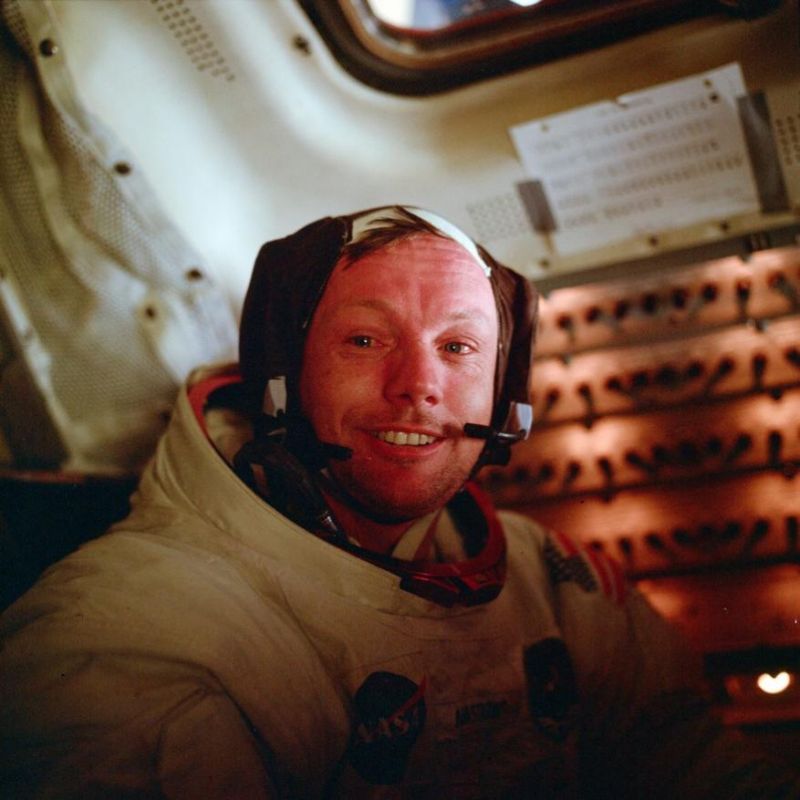Neil Armstrong, Apollo 11 commander, sits inside the Lunar Module after he and Buzz Aldrin completed their extravehicular activity on the surface of the moon. (Photo: NASA | AP)