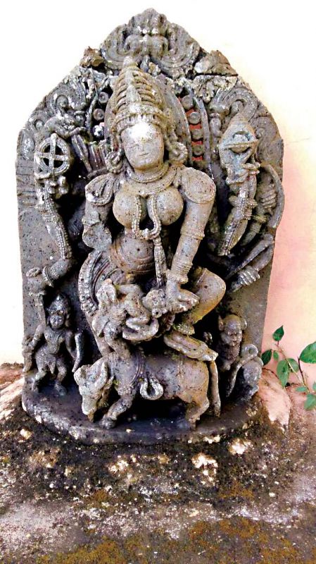 The idol of Kali (Durgaparameshwari) at Kolli which was removed from garba griha' and installed in another small room. 