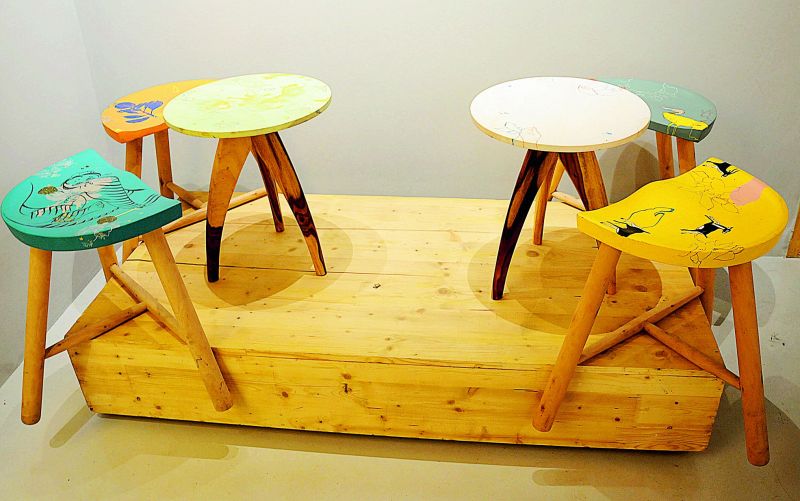 Priyanka Aelay's  artworks find a proud display on these stools.