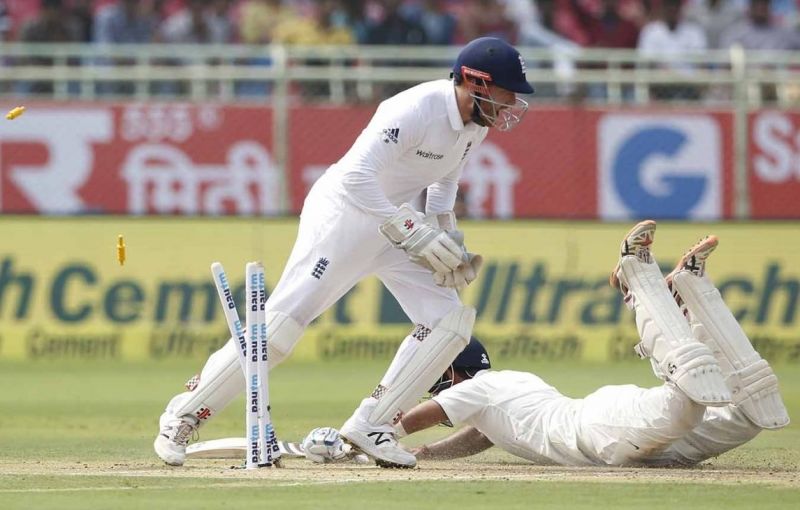 Cheteshwar Pujara had to dive to save his wicket. (Photo: BCCI)