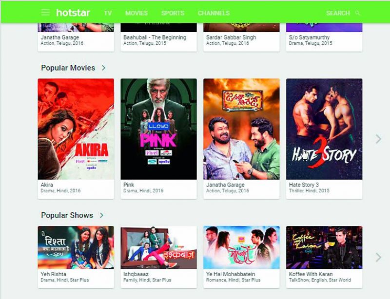 Movies and TV shows on Hotstar