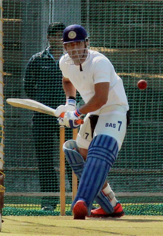 MS Dhoni at a practice session Nagpur. (Photo: PTI)