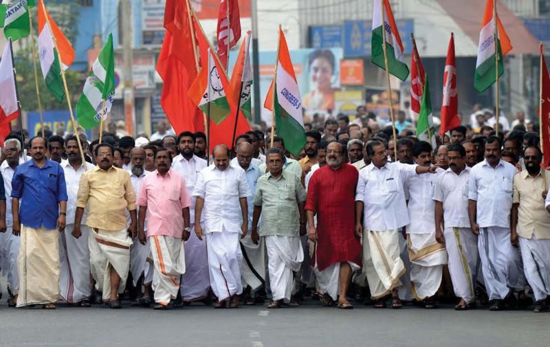 The GPO march taken out by the LDF-led hartal sponsoring committee in Thiruvananthapuram Monday.(Photo: DC)