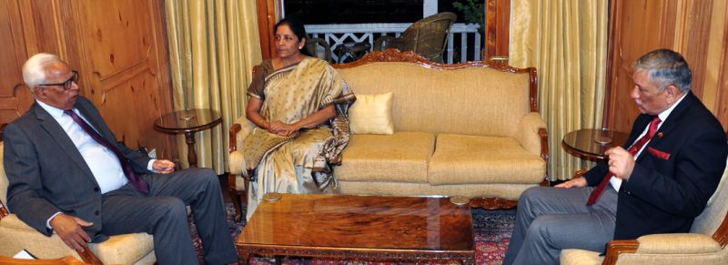 Defence Minister Nirmala Sitharaman meets Jammu and Kashmir Governor N N Vohra. (Photo: DC)
