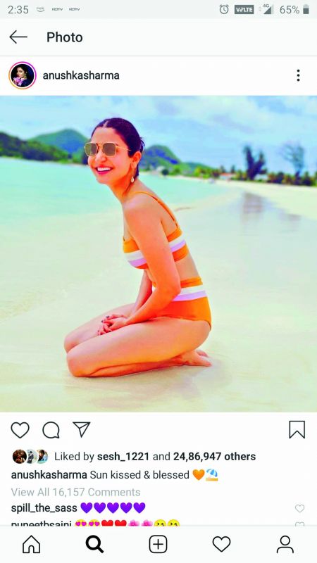 Anushka Sharmaâ€™s latest picture on Instagram showed her sporting a pink and orange bikini while on holiday.
